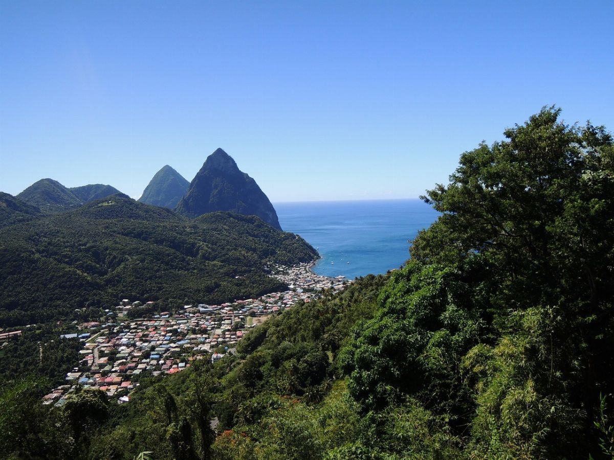 st lucia, caribbean island, saint lucia, sea, blue, water, pitons, nature, mountains, twin pitons