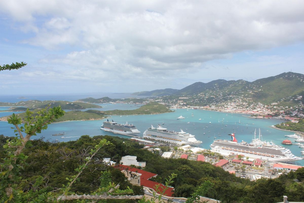 virgin islands, cruise ship, st thomas, view, holidays, summer, ocean, water, sea, mountains, port, marina bay, nature, seaside